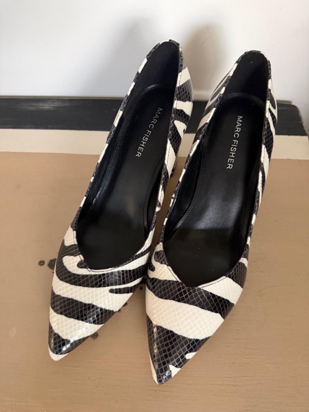 Marc Fisher Black & White Zebra-Print Pointed-Toe Pumps